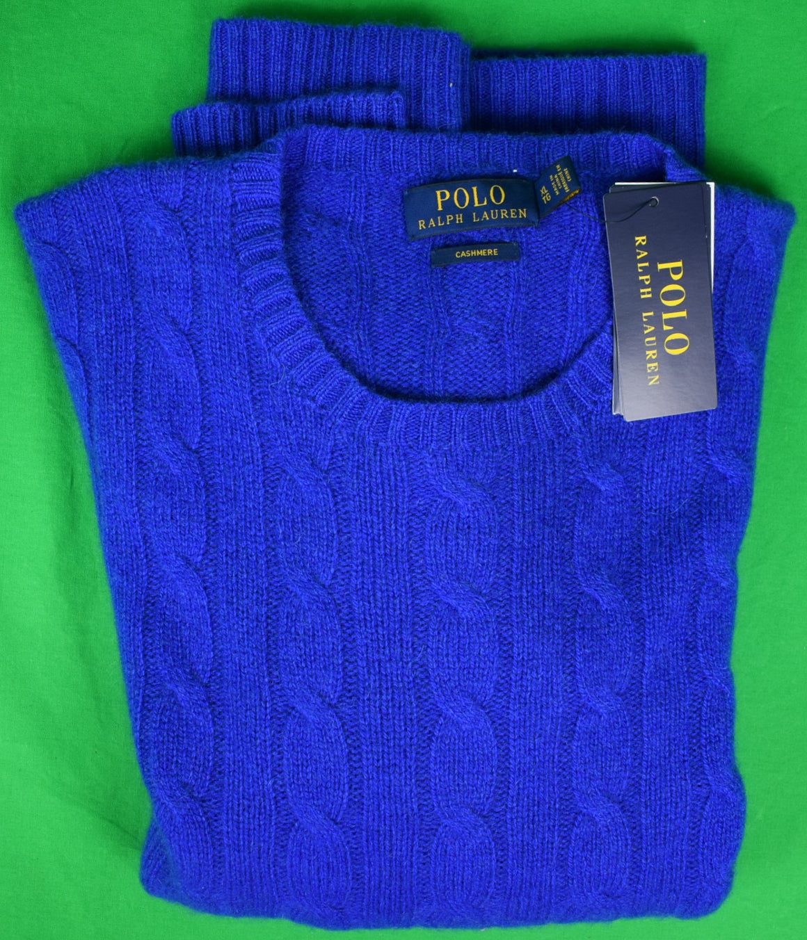 Polo Ralph Lauren Royal Navy Cashmere Cable Crewneck Sweater Sz XL (New w/ RL Tag)