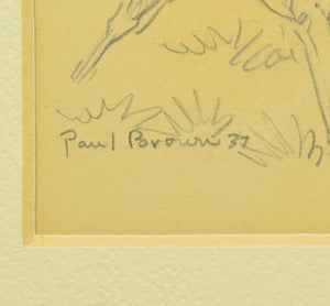Paul Brown Original Pencil c1937 Drawing Fox-Hunter & Hounds