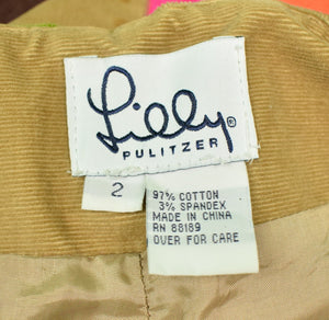 Lilly Pulitzer Patch-Panel/ Embroidered Pinwale Slacks Sz: 2