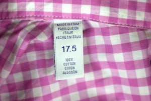 "Ralph Lauren Purple Label Raspberry Gingham Check Spread Collar Shirt" Sz 17.5