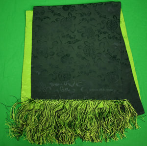 Shanghai Tang Lime/ Black Print Silk w/ Fringe Reversible Scarf (SOLD)