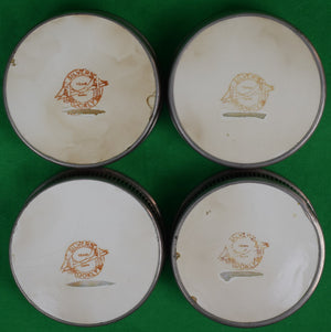 Set Of 4 Fox-Hunt Porcelain Coasters w/ Pewter Rims By Silvers Brooklyn