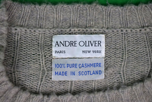 Andre Oliver Scottish Cashmere Pearl Grey Cable Crewneck Sweater Sz: 40/ M
