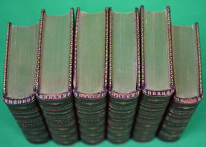 "Set x Six Gold-Tooled Leather Bound Miniature Dictionaries w/ Matching Atlas"