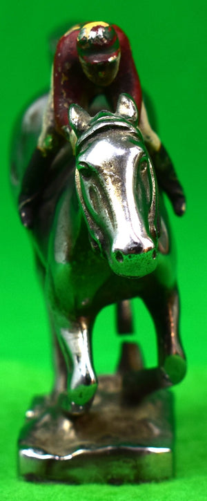 Lejeune Hand-Painted Jockey On Chrome Racehorse Car Mascot