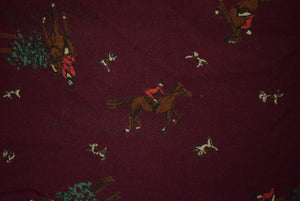 "Bolt of Burg Wool Challis Fox-Hunt Print Fabric"