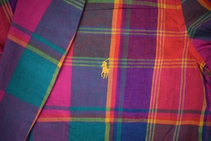 "Polo By Ralph Lauren Fuchsia Madras Plaid Shawl Collar Robe" Sz: M (New/ Old Stock)
