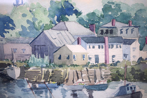 Nantucket Harbor Scene 1958 Watercolor