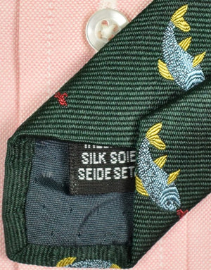 "J. Press Irish Green Silk Tie w/ Emblematic Fish Motif"
