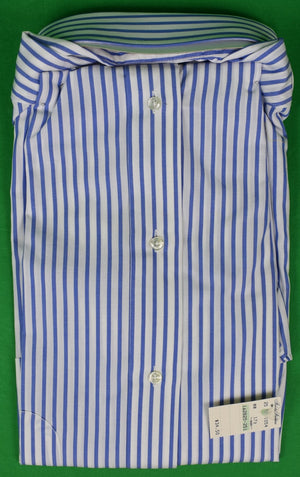 Brooks Brothers Blue Bengal Stripe S/S B/D Sport Shirt Sz 17 1/2 (DEADSTOCK w/ BB Tag)