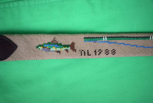 Hand-Needlepoint Fly-Fishing c1988 Belt Sz 36