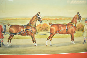 "Lady Driving a 2-Horse Tandem Hitch Carriage" c1929 Gouache by H. W. Standing
