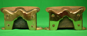 Pair x Brass & Wood Bridle Tack Wall Hangers/ Bookends