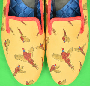 "Shipton & Heneage Yellow Challis Pheasant English Slippers" Sz 12