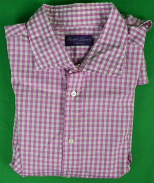 "Ralph Lauren Purple Label Raspberry Gingham Check Spread Collar Shirt" Sz 17.5