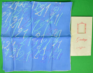 The "21" Club Jack & Charlie's Blue/ Green 21 Print Silk Scarf XV (New In Envelope)