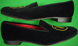 "The Mill Reef Club Antigua Black Velvet Slippers Hand Made in England" Sz: 9.5L/10R