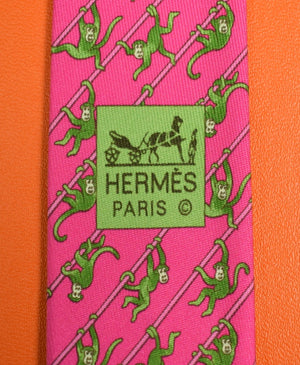 Hermes Paris Dangling Monkeys Chartreuse Silk Tie (New w/ 'H' Tag!)