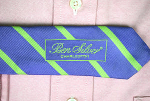 Ben Silver Lilac/ Lime Stripe English Silk Tie