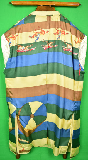 "Chipp Yellow Shantung Silk Blazer w/ Equestrian Jockey Scarf Lining" Sz: 46L