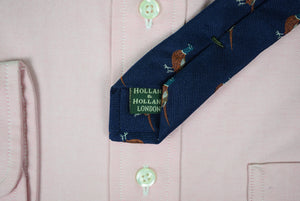 Holland & Holland Hand Made Navy Italian Silk Pheasant Tie