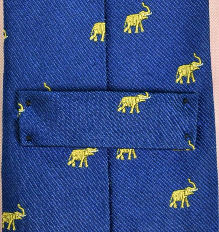 "J. Press Royal Blue Irish Silk Tie w/ Yellow Elephant Motif" (SOLD)