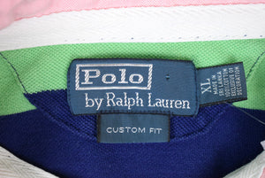 "Polo By Ralph Lauren Kelly Green/ Navy Rugby Stripe S/S Pique Shirt" Sz XL (New w/ PRL Tag)