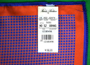 Brooks Brothers Silk Orange/ Navy Houndstooth Check Pocket Square (New w/ BB Tag)