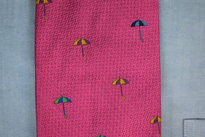 Benjamin James Raspberry Umbrella Print Woven Silk Tie