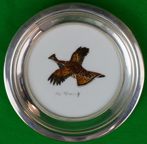 Set x 5 Cyril Gorainoff/ Abercrombie & Fitch Milk Glass Game Bird Coasters w/ Sterling Rims & 6th by C Liedl