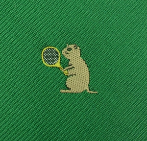 "Chipp Munk w/ Yellow Tennis Racquet on Lawn Green Poly Tie"