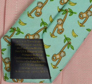 "Brooks Brothers Blue/ Green Italian Silk Tie w/ Dangling Monkey/ Banana Motif" (New w/ BB Tag) (SOLD)