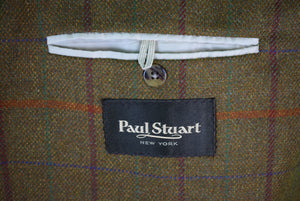 Paul Stuart Scottish Brown/ Olive Windowpane Tweed Jacket Sz 39R