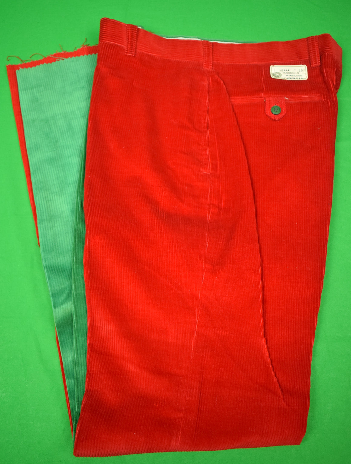 "Chipp Patch Red/ Green Panel c1980s Corduroy GT Trousers" Sz: 36 (NWT)