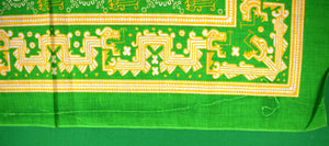 Lime Green w/ Yellow Linen Aztec Print Bandana Scarf Handkerchief