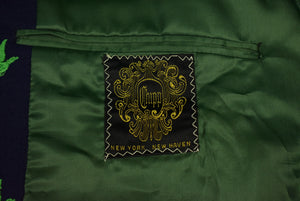 Chipp Navy Doeskin Flannel Blazer w/ Embroidered Green Ducks Sz 42L