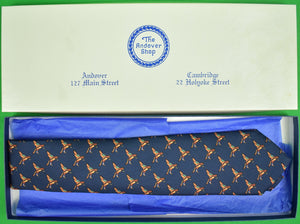 "The Andover Shop Navy Silk Tie w/ 'Mallard in Flight' Motif Made in Ireland"