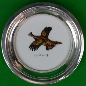 Set x 5 Cyril Gorainoff/ Abercrombie & Fitch Milk Glass Game Bird Coasters w/ Sterling Rims & 6th by C Liedl