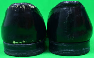 "Douglas Fairbanks Jr. Black Hand-Needlepoint Slippers w/ Family Coat-Of-Arms" Sz 11 (SOLD)