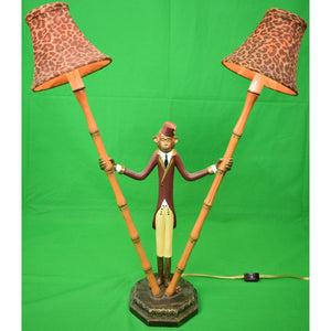 "Fez 'Bellhop' Metal Bamboo Table Lamp w/ Leopard Print Felt Shade"