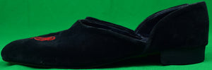 "Douglas Fairbanks Jr. Black Velvet Slippers w/ Red Monogram Hand-Made By John Lobb London" Sz 11