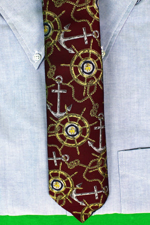 Brooks Brothers Burg Yachting Ship's Wheel/ Anchor Motif Archival Silk Tie (New in BB Box)