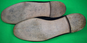 "Shep Miller Southampton, L.I. Black Velvet Pheasant Slippers Made In England" Sz 8.5 UK/ 9.5 US