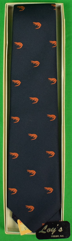 English Navy Silk Tie w/ Orange Alligator Motif (DEADSTOCK In Box)