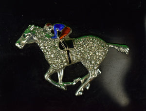 "Abercrombie & Fitch Jockey On Racehorse Black Enamel Compact Case" (New/ Old Stock In A&F Box)