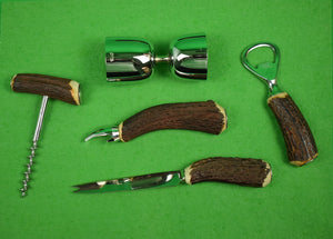 "Abercrombie & Fitch 5pc Stag Horn Handle Barware Set Made in England" (SOLD)