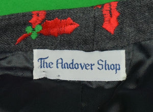 The Andover Shop Grey Flannel Vest w/ Embroidered Red & Green Holly Leaves Sz: 46L