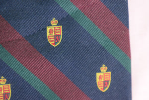 "Polo By Ralph Lauren Navy/ Burg/ Green Heraldic Crest Repp Stripe Silk Tie"