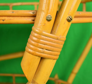 "Vintage Bamboo Twin Tray Bar c1930s Cart w/ Wicker Web Spoke Wheels"