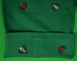 "Emerald Green Flannel Trousers w/ Embroidered Red Wasp Bumblebees" Sz 38 (SOLD)